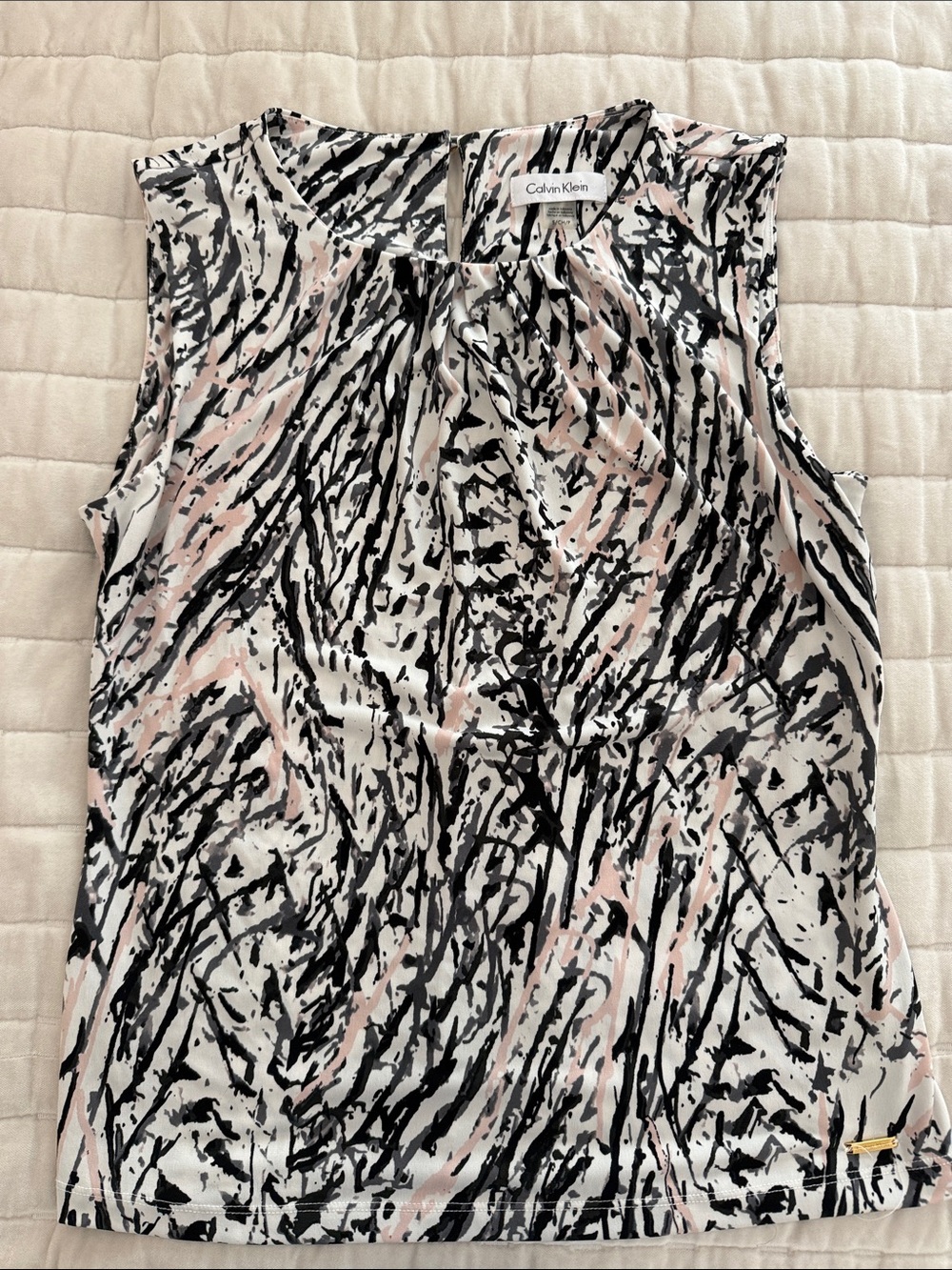 Calvin Klein Abstract Print Sleeveless Camisole in Black, Pink & White